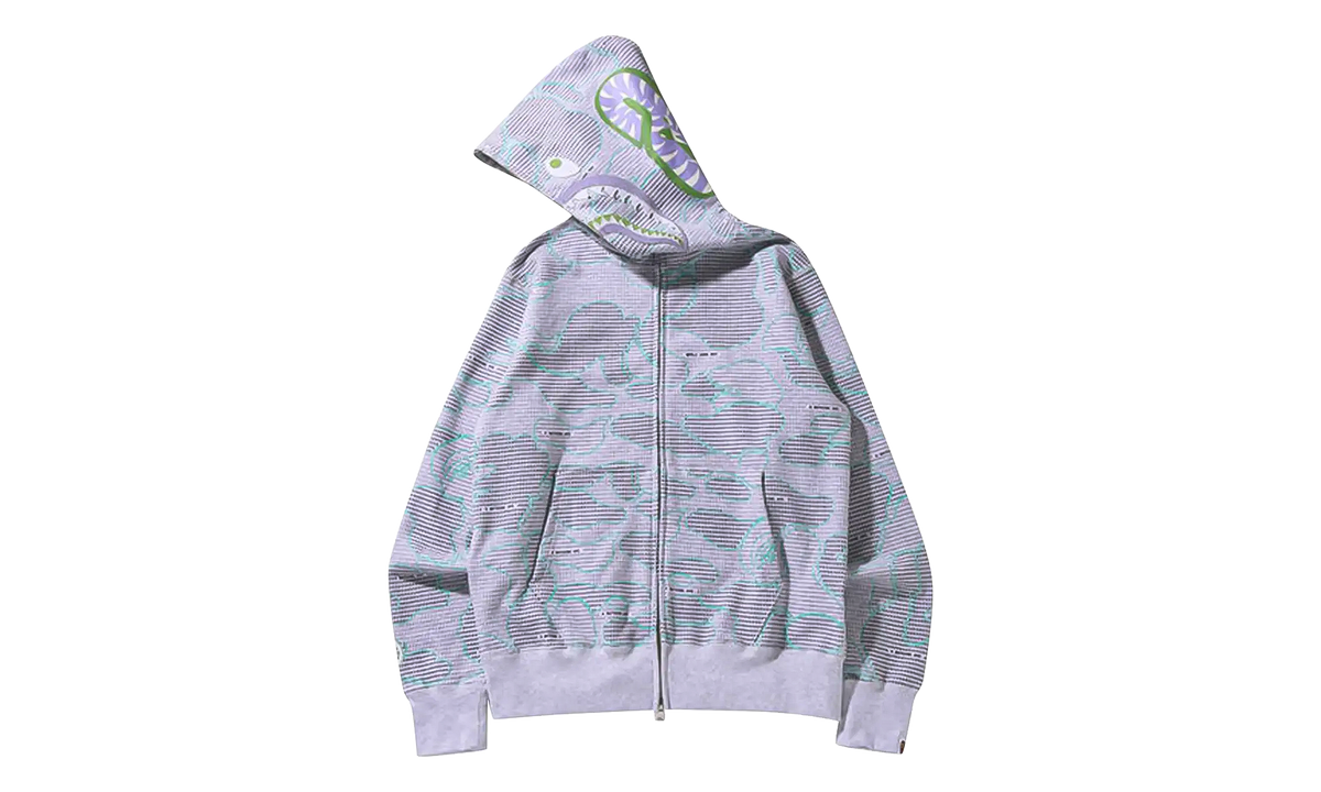 BAPE Text Code Camo Shark Full Zip Hoodie Grey 1I30 115 013 GREY