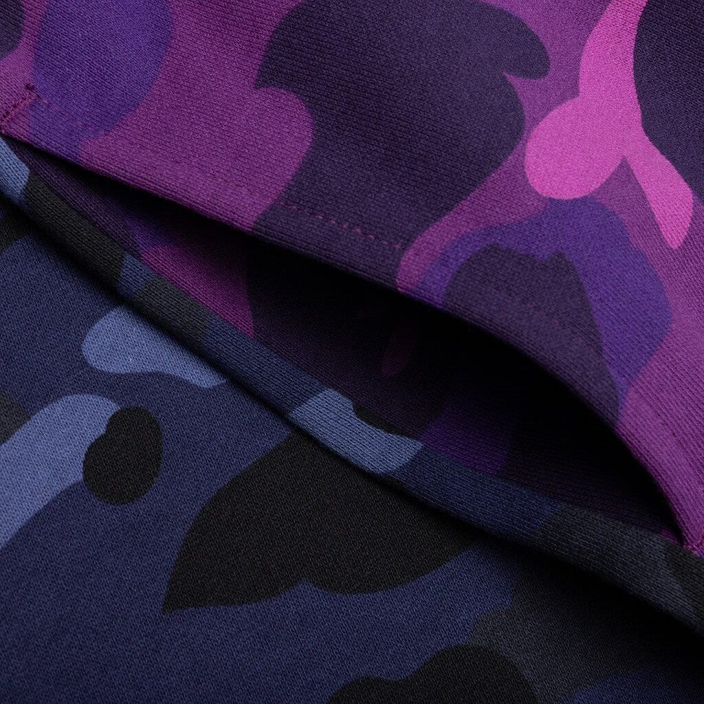A BATHING APE Crazy Camo Shark Sweat Shorts - Purple