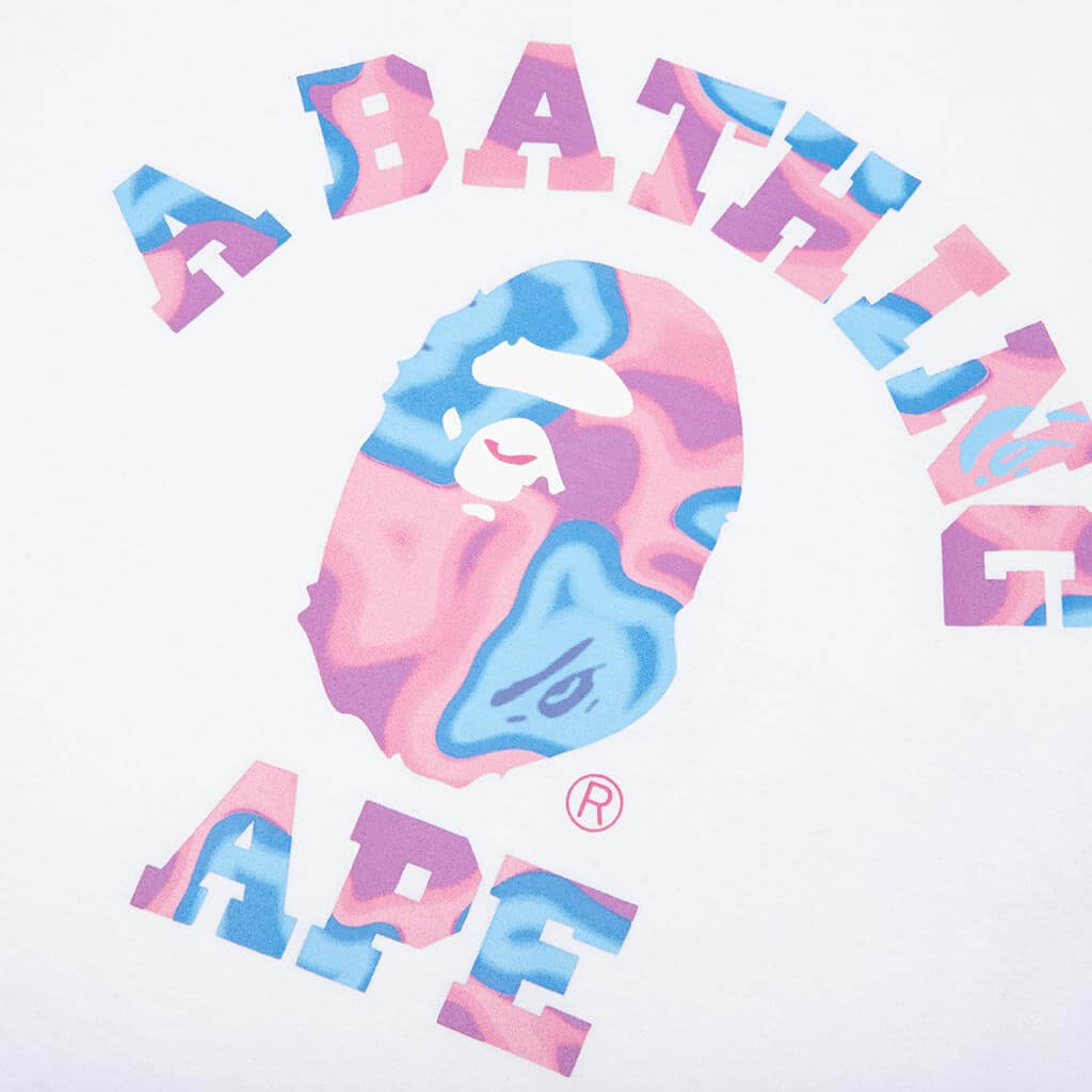 A BATHING APE Liquid Camo College Tee - White/Pink