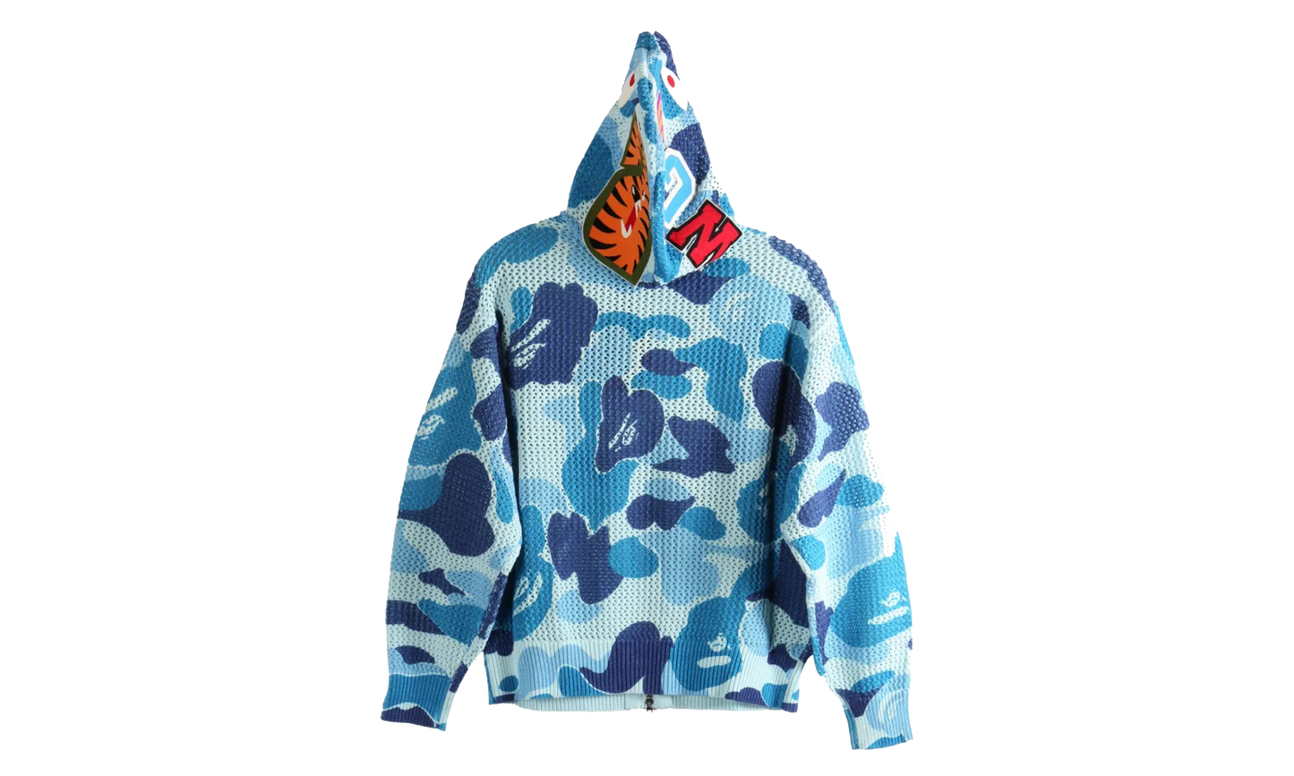 BAPE ABC Camo Crochet Relaxed Fit Shark Full Zip Hoodie Blue Camo 1L30115306 BLU