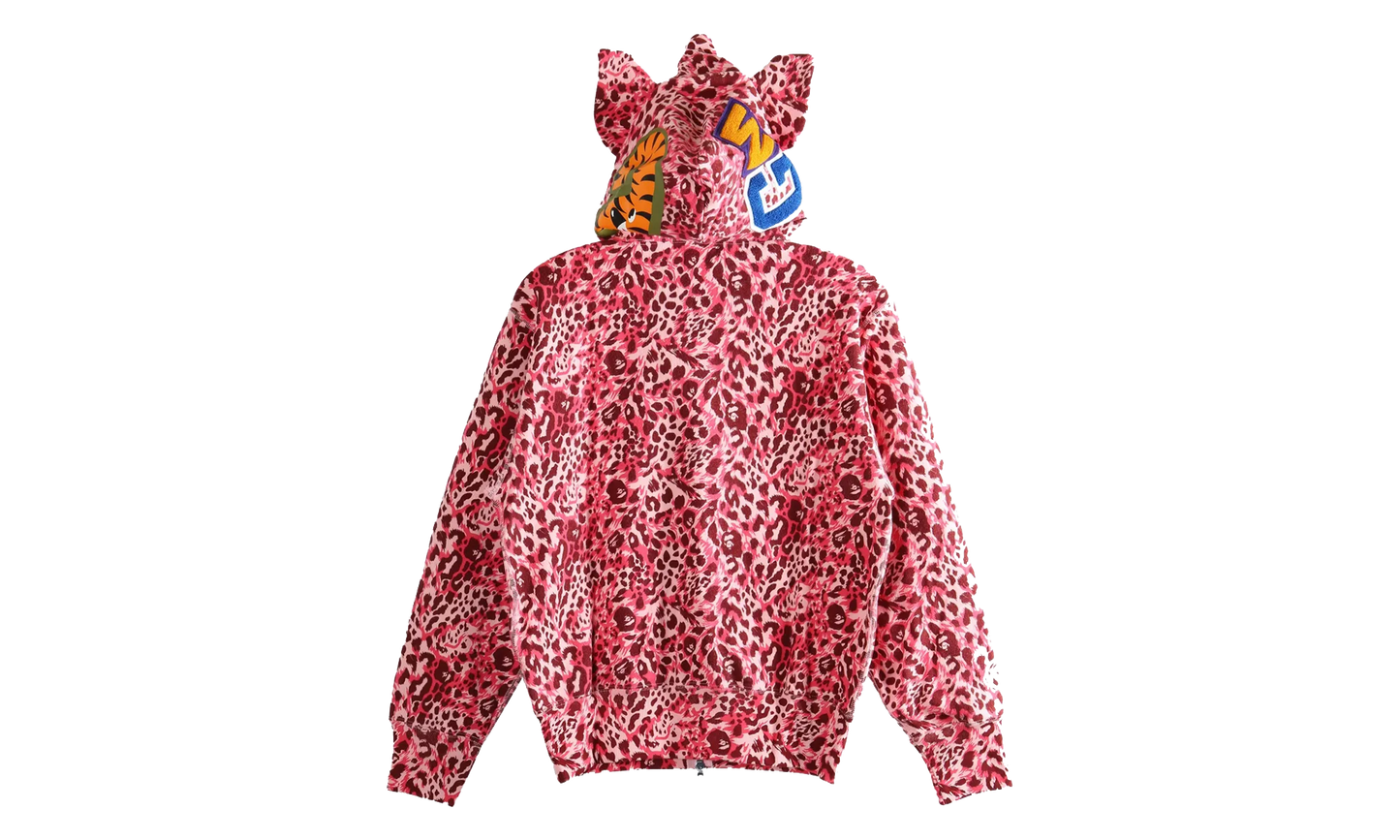BAPE Wild Leopard Pattern Milo Shark Full Zip Hoodie WMNS Pink Camo 2L80215001 PNK