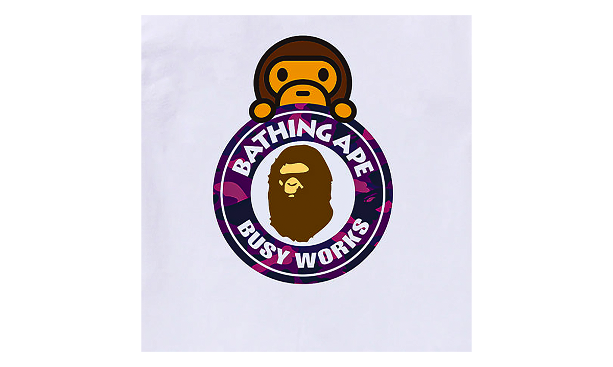 BAPE Camo Color Milo on Busy Works SS Tee White/Purple Camo 0ZXTEMX00710Q WHS