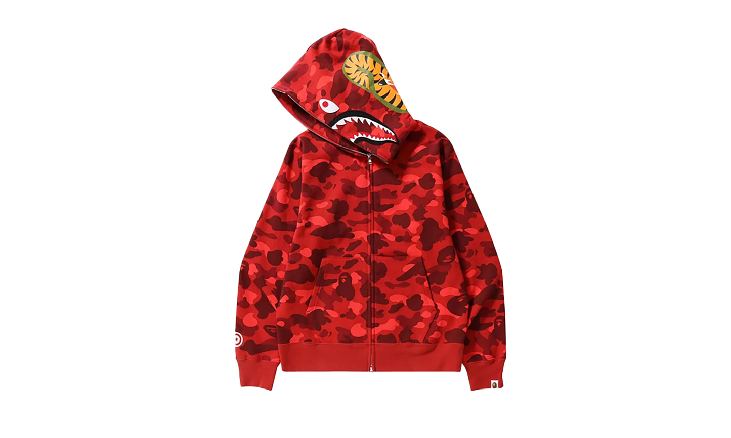 BAPE Color Camo Shark Full Zip Hoodie RED 001ZPJ201003MRED