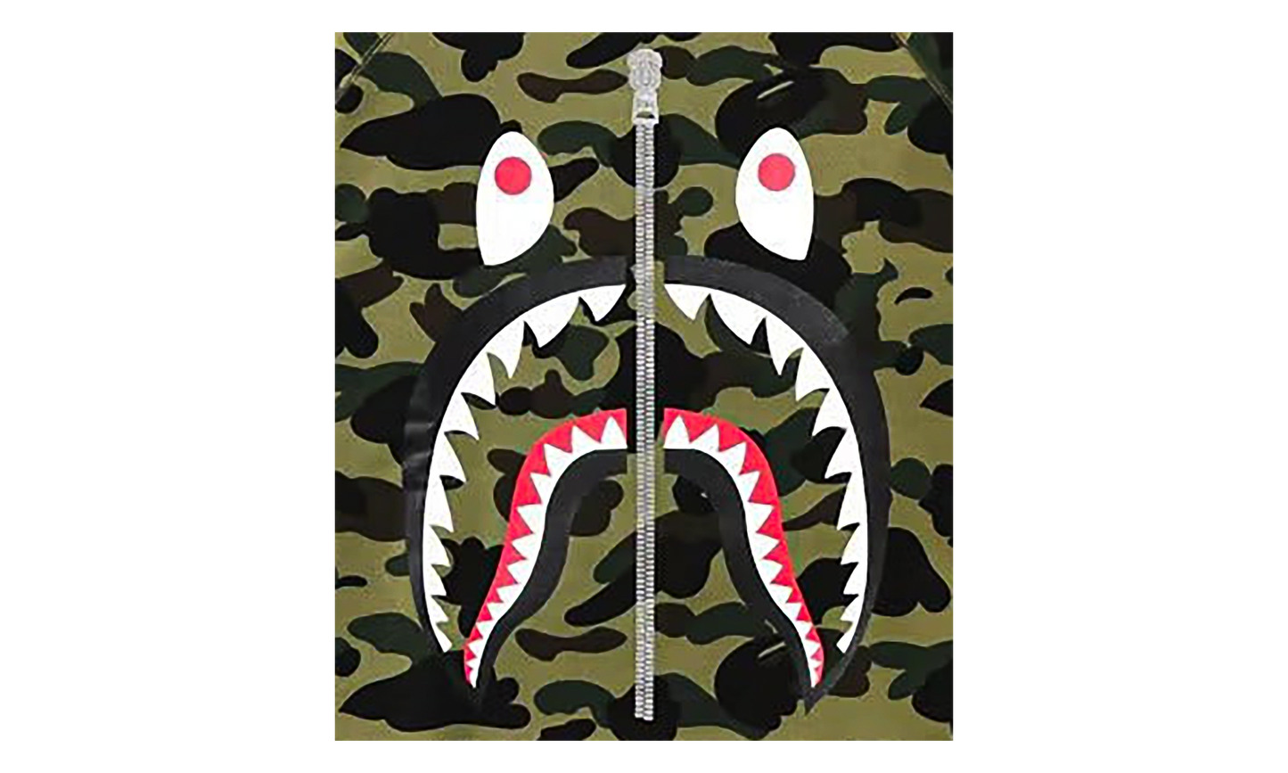 BAPE 1st Camo Printed Zip Shark Crewneck Sweatshirt Green 1K80 613 003 GREEN