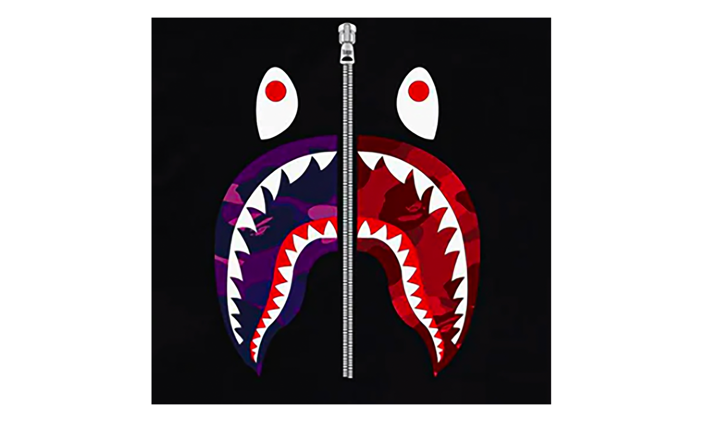 BAPE Color Camo Separate Shark Tee Black - Purple / Red 1K80 110 021 BLACK PURPLE