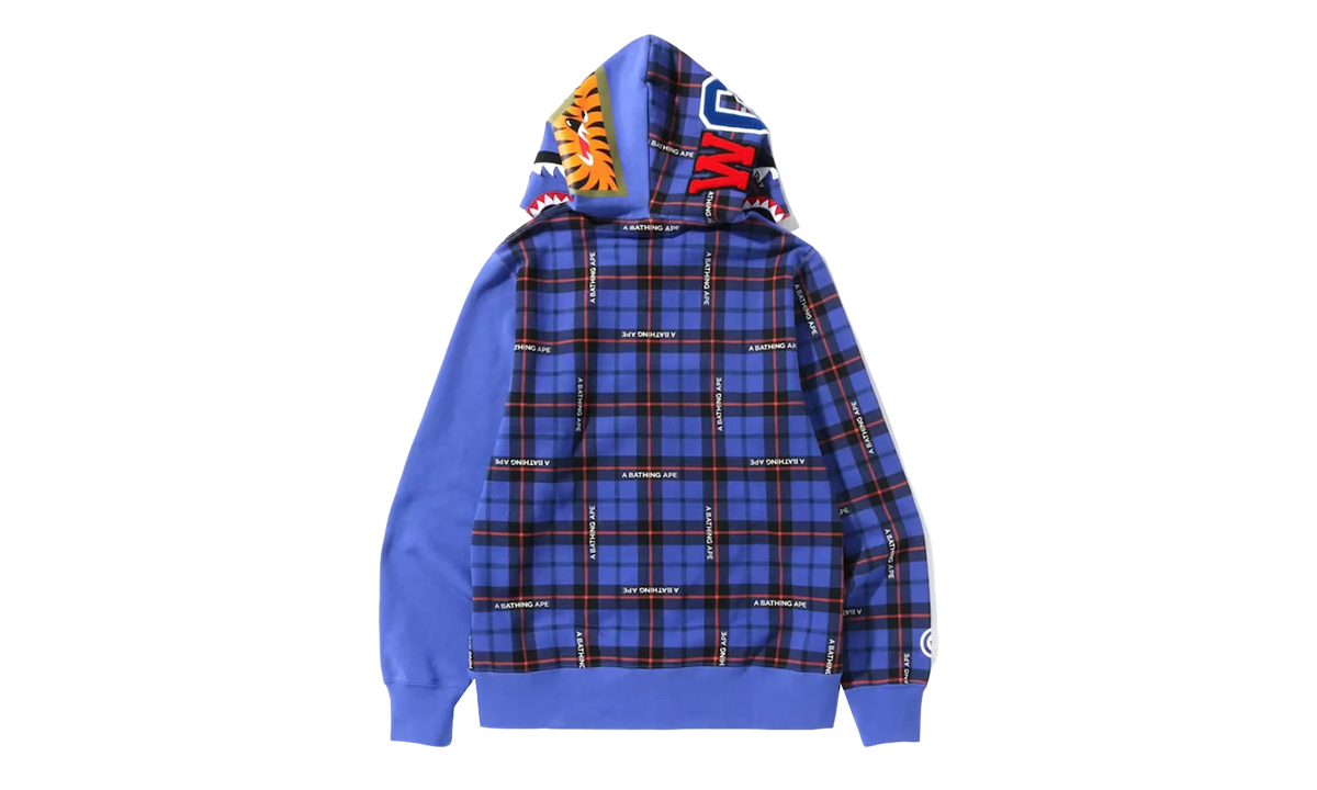 BAPE Logo Check Shark Full Zip Hoodie Blue 0ZXSWM15004MI BLUE