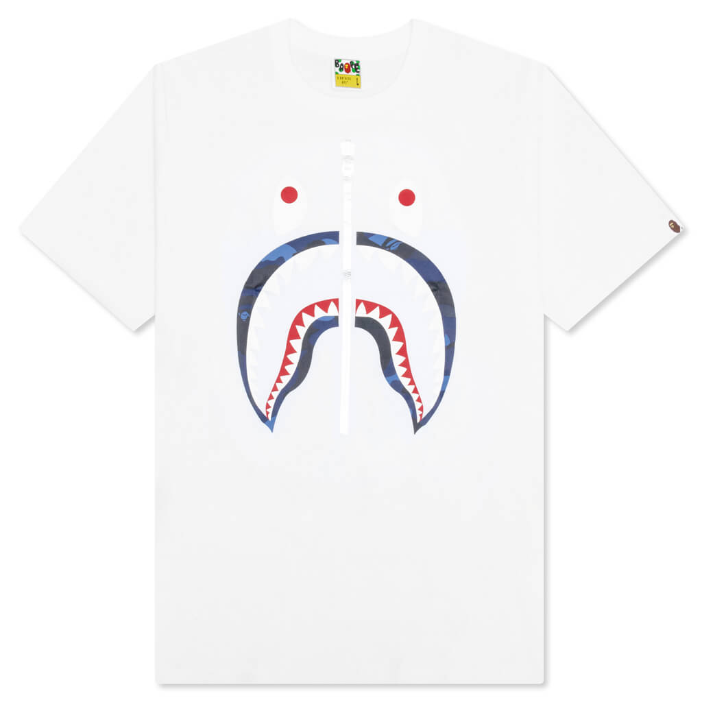A BATHING APE Color Camo Shark Tee - White/Navy