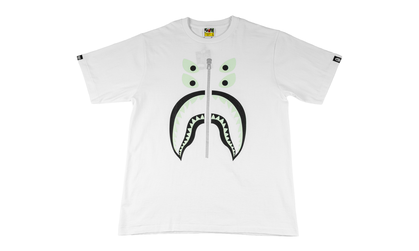 BAPE BOUNTY HUNTER GLOW IN THE DARK SHARK SHIRT White BAPE025