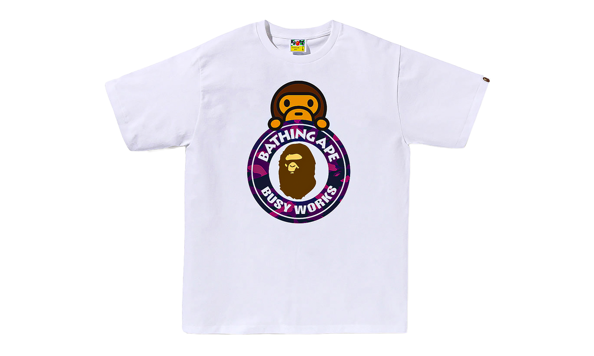 BAPE Camo Color Milo on Busy Works SS Tee White/Purple Camo 0ZXTEMX00710Q WHS