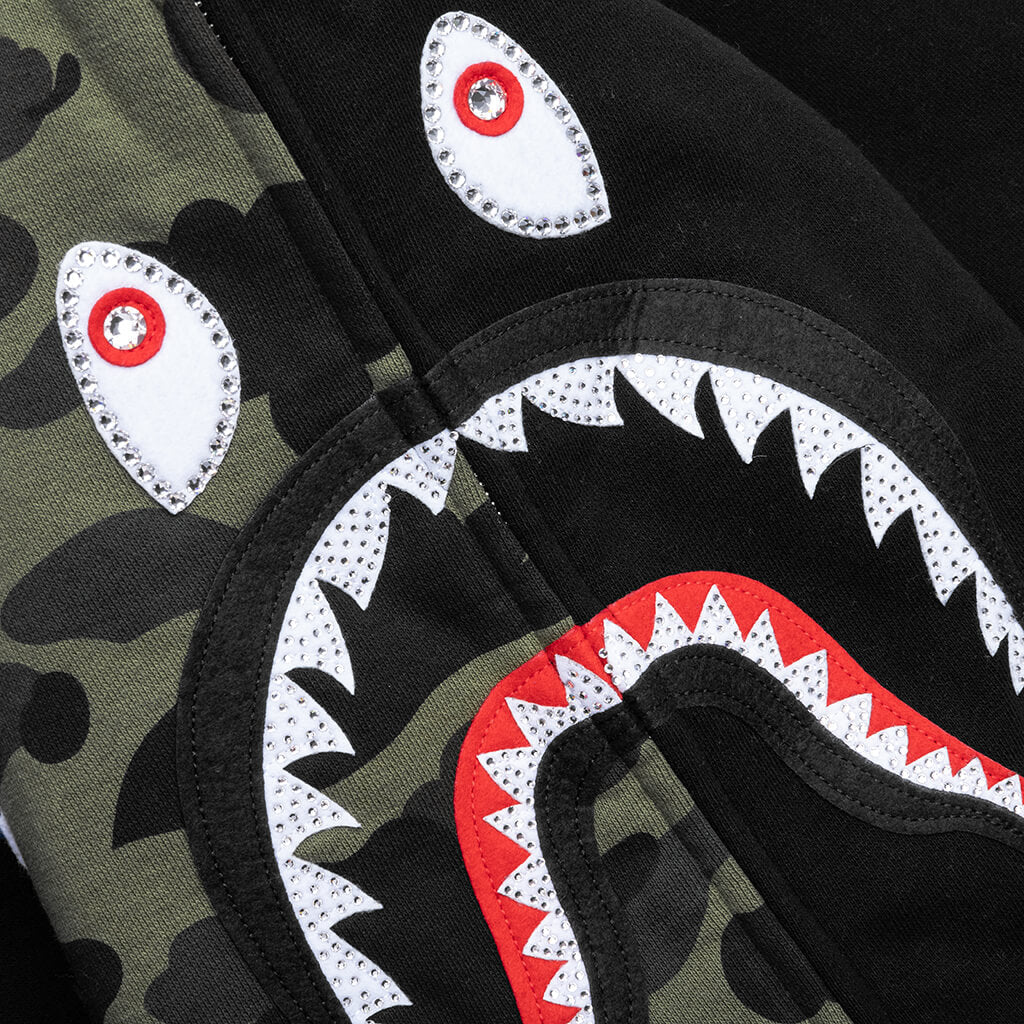 A BATHING APE 1st Camo Swarovski Shark Full Zip Hoodie - Black