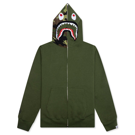 A BATHING APE 1st Shark Full Zip Hoodie - Olive Drab