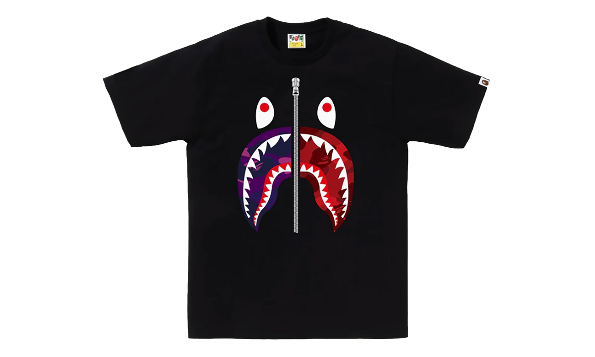 BAPE Color Camo Separate Shark Tee Black - Purple / Red 1K80 110 021 BLACK PURPLE