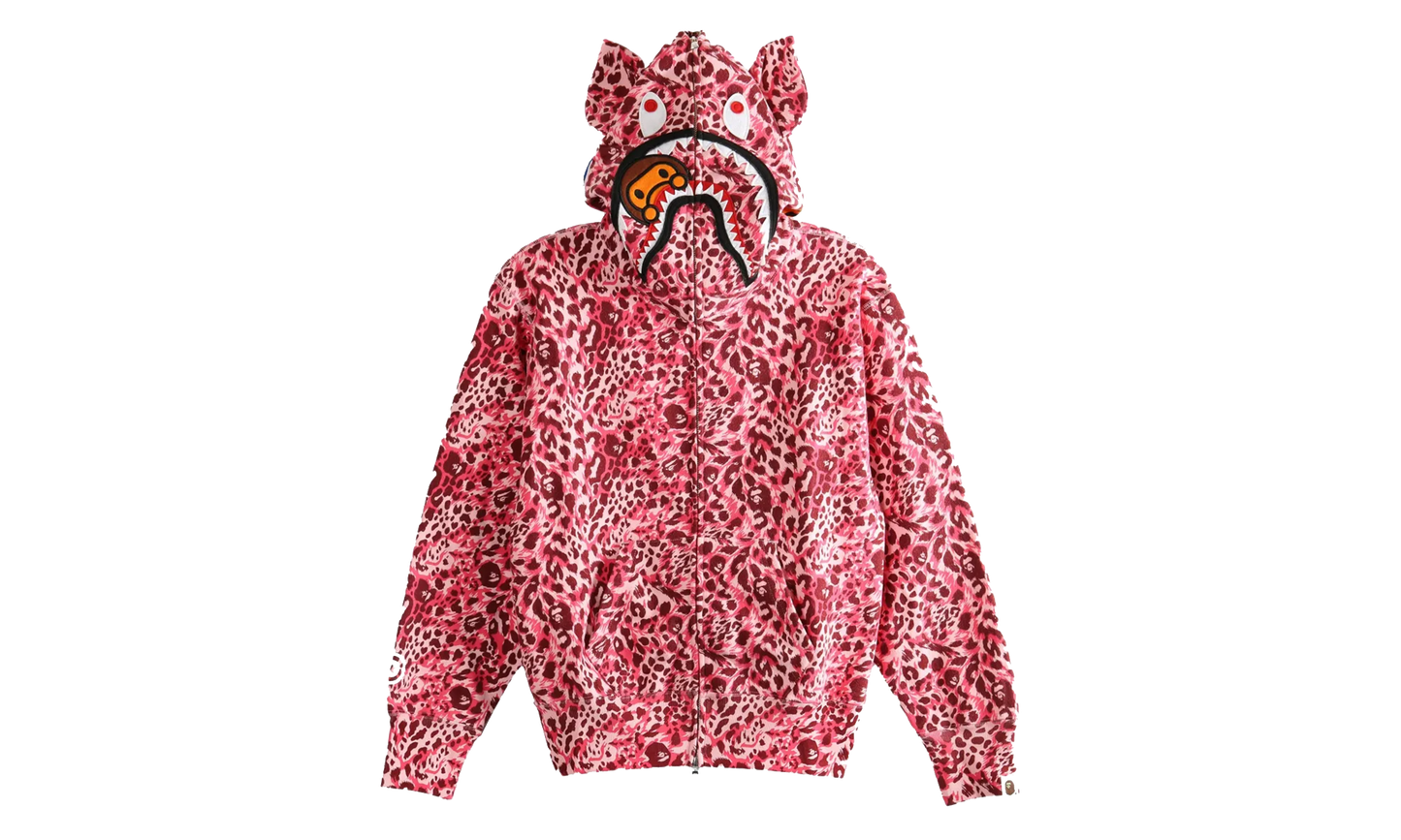 BAPE Wild Leopard Pattern Milo Shark Full Zip Hoodie WMNS Pink Camo 2L80215001 PNK