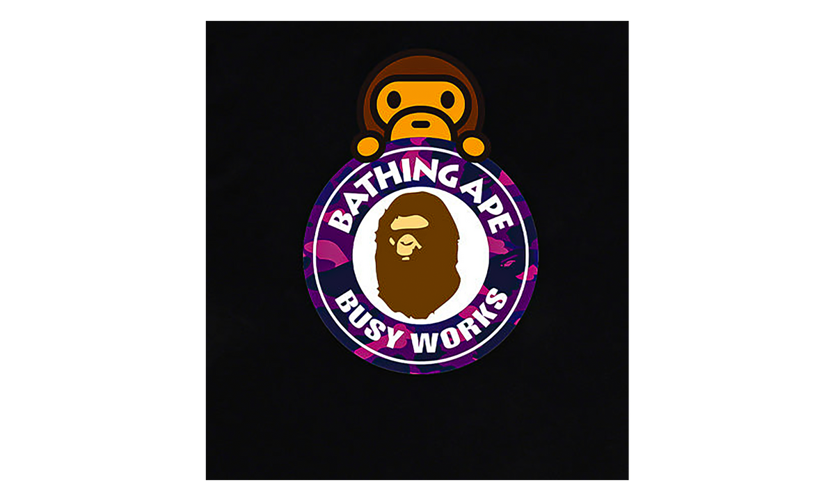 BAPE Camo Color Milo on Busy Works SS Tee Black/Purple Camo 0ZXTEMX00710Q BKS