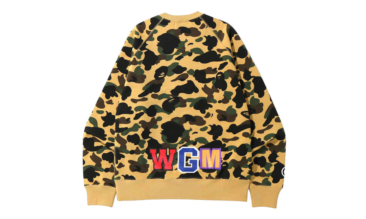 BAPE 1st Camo Printed Zip Shark Crewneck Sweatshirt Yellow 1K80 613 003 YELLOW