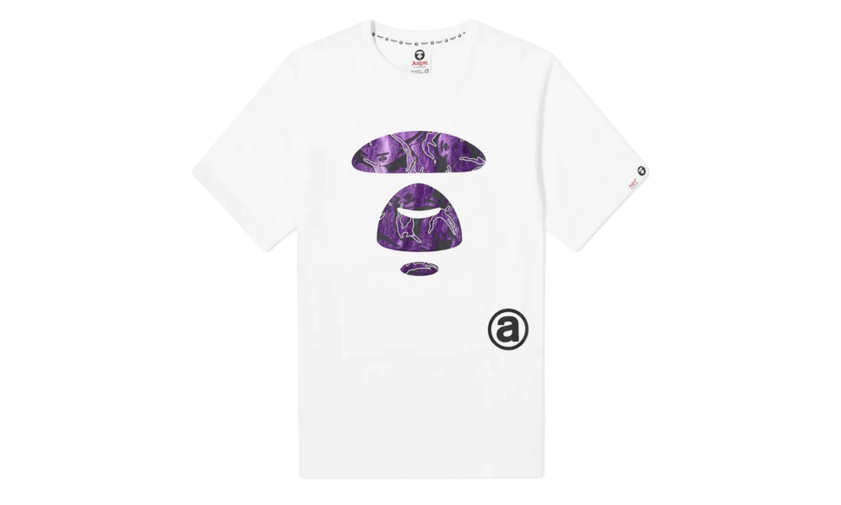 BAPE Aape Foil Moonface T-Shirt White / Purple CA5CEA57