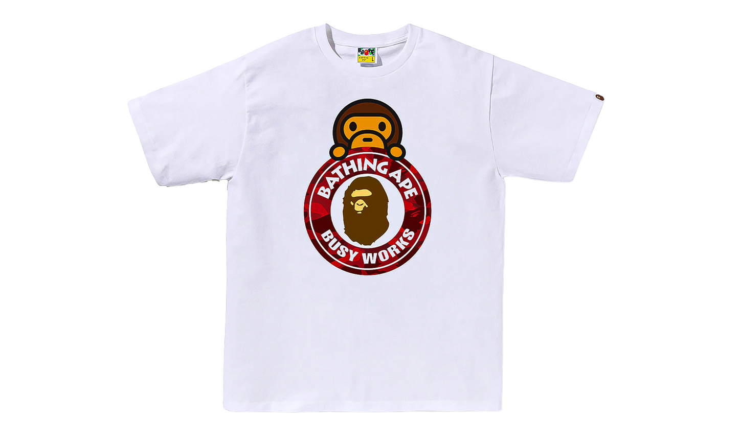 BAPE Camo Color Milo on Busy Works SS Tee White/Red Camo 0ZXTEMX00710Q WHP