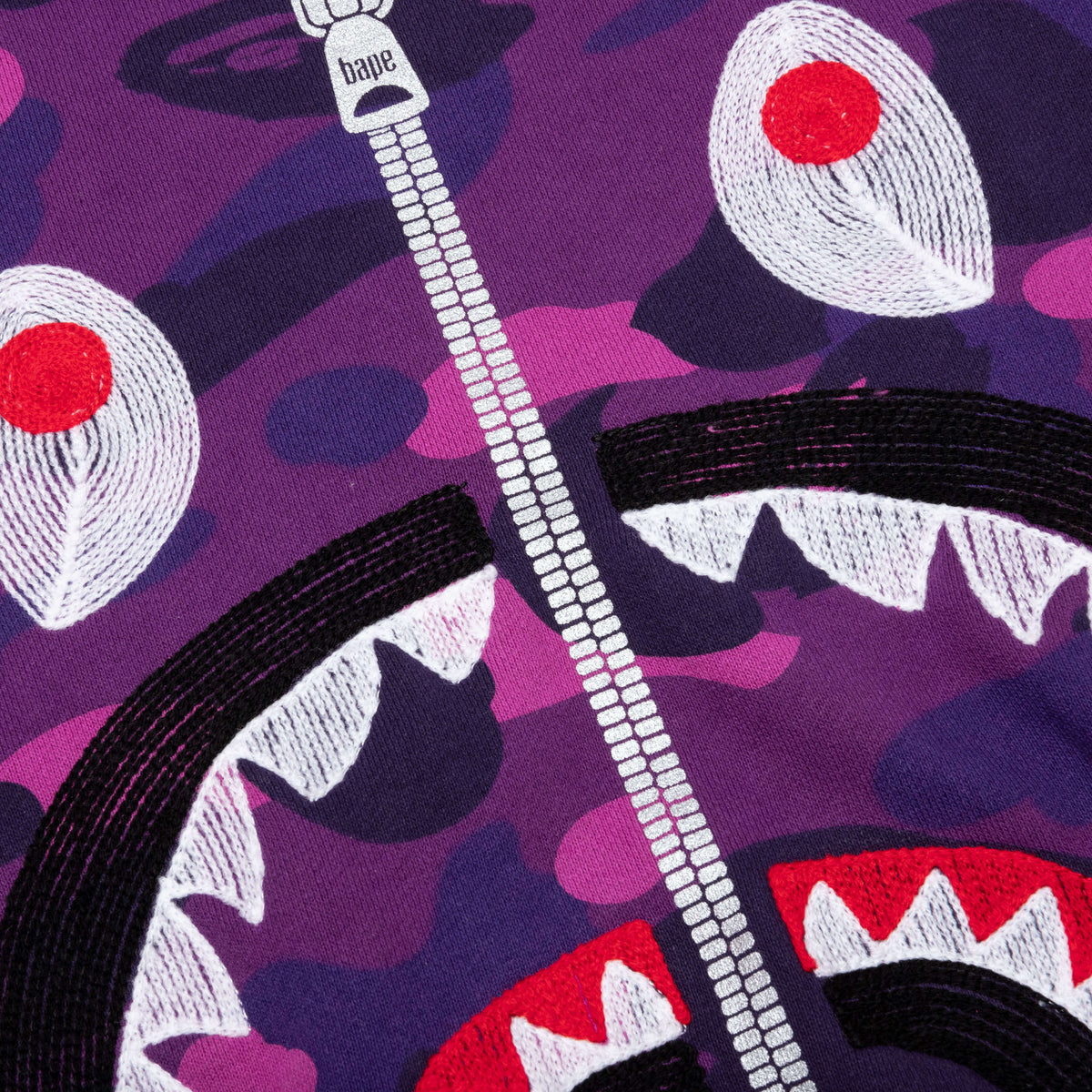 A BATHING APE Color Camo Embroidery Shark Crewneck - Purple