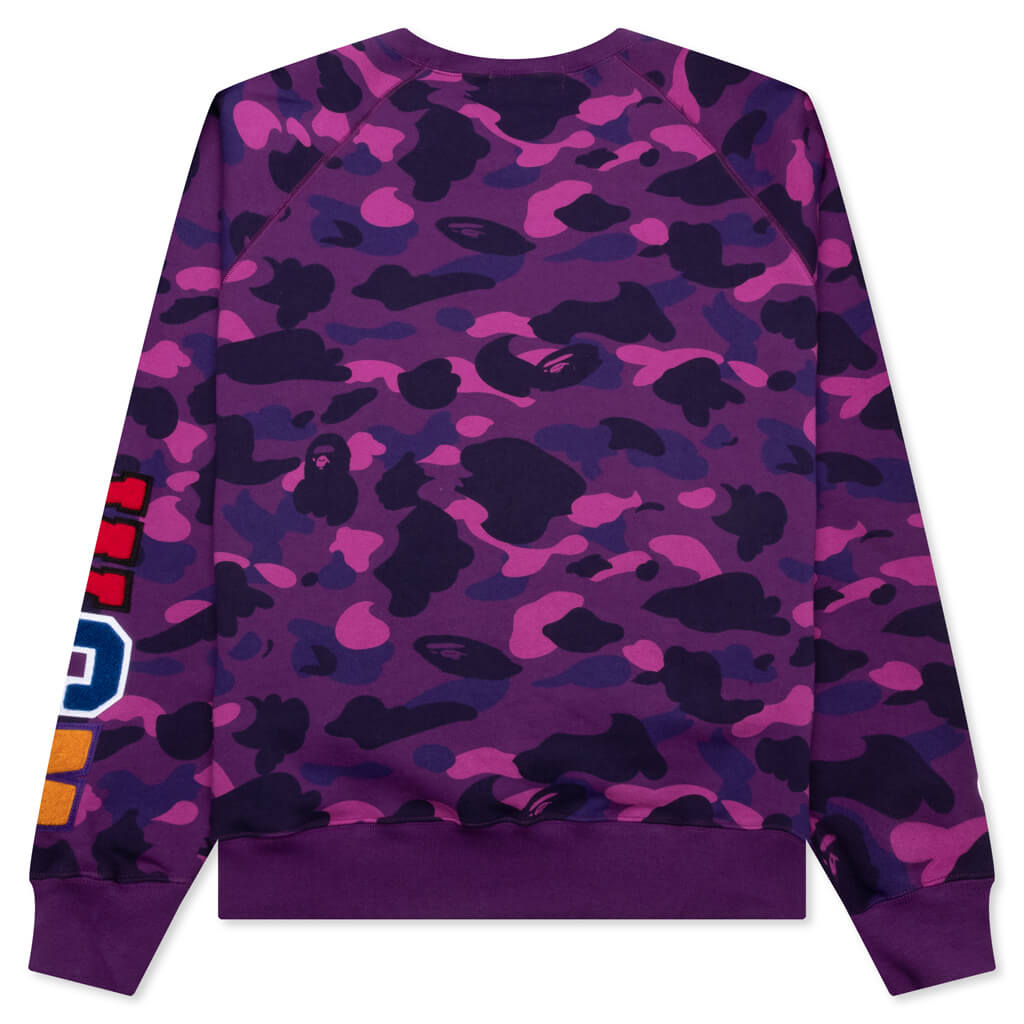 A BATHING APE Color Camo Embroidery Shark Crewneck - Purple