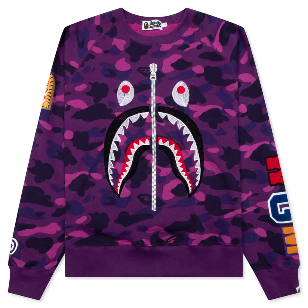 A BATHING APE Color Camo Embroidery Shark Crewneck - Purple