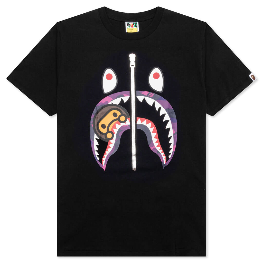 A BATHING APE Color Camo Milo Shark Tee - Black/Purple