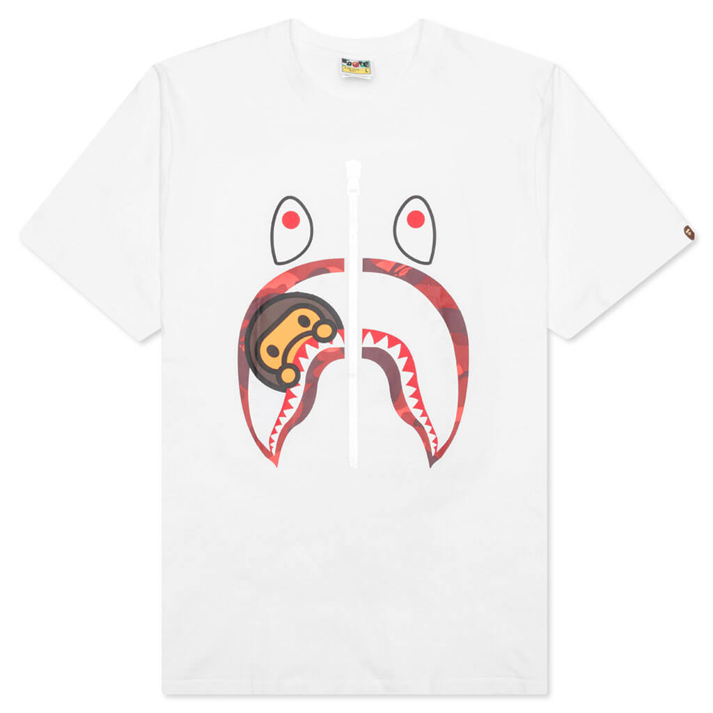 A BATHING APE Color Camo Milo Shark Tee - White/Red