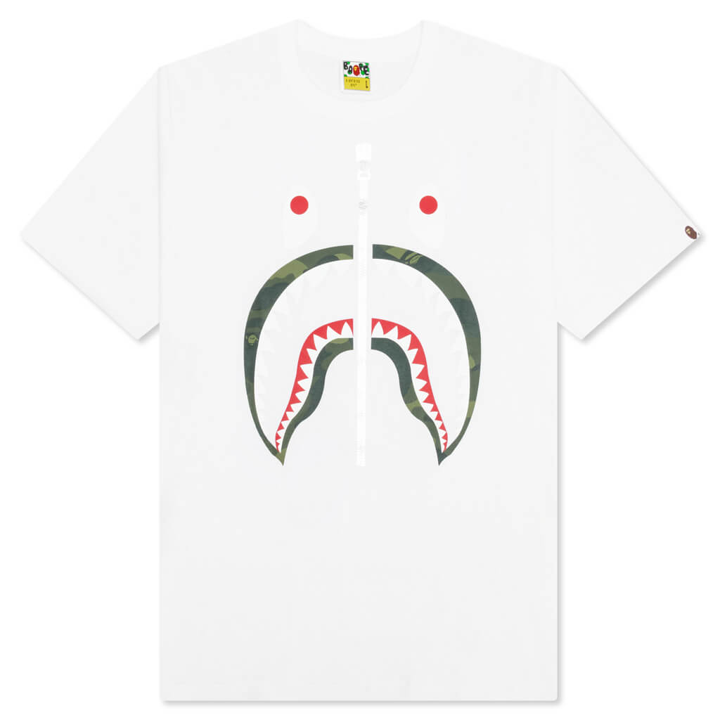 A BATHING APE Color Camo Shark Tee - White/Green