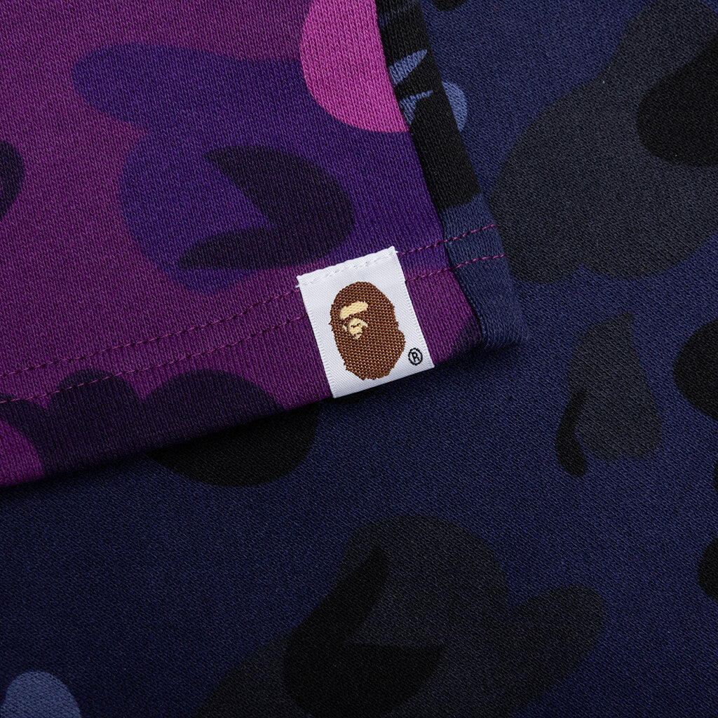 A BATHING APE Crazy Camo Shark Sweat Shorts - Purple