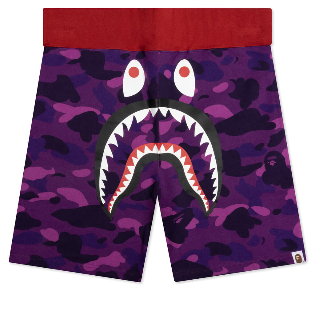 A BATHING APE Crazy Camo Shark Sweat Shorts - Purple