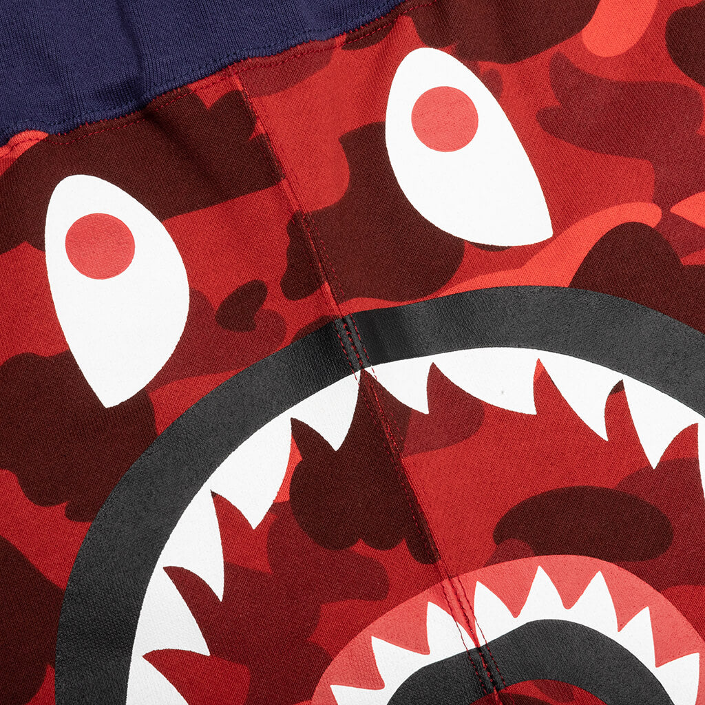 A BATHING APE Crazy Camo Shark Sweat Shorts - Red