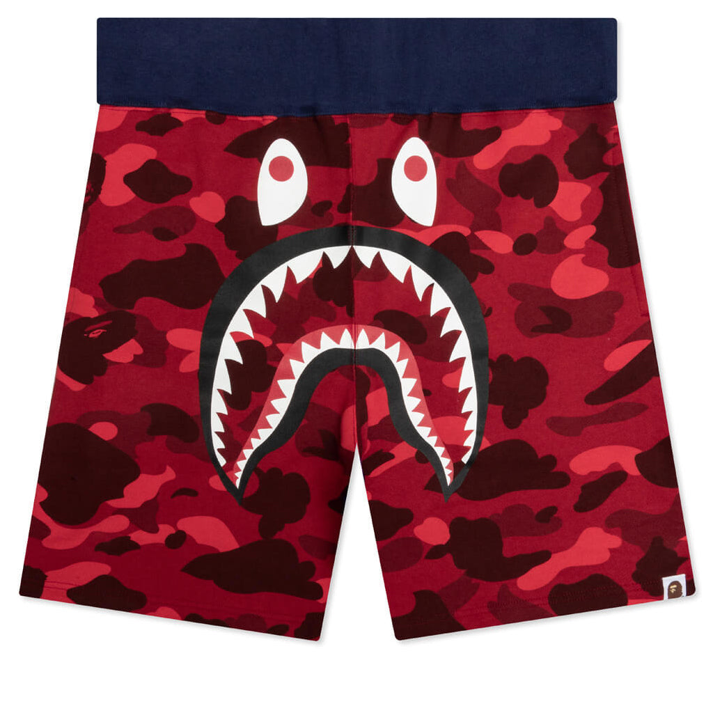 A BATHING APE Crazy Camo Shark Sweat Shorts - Red