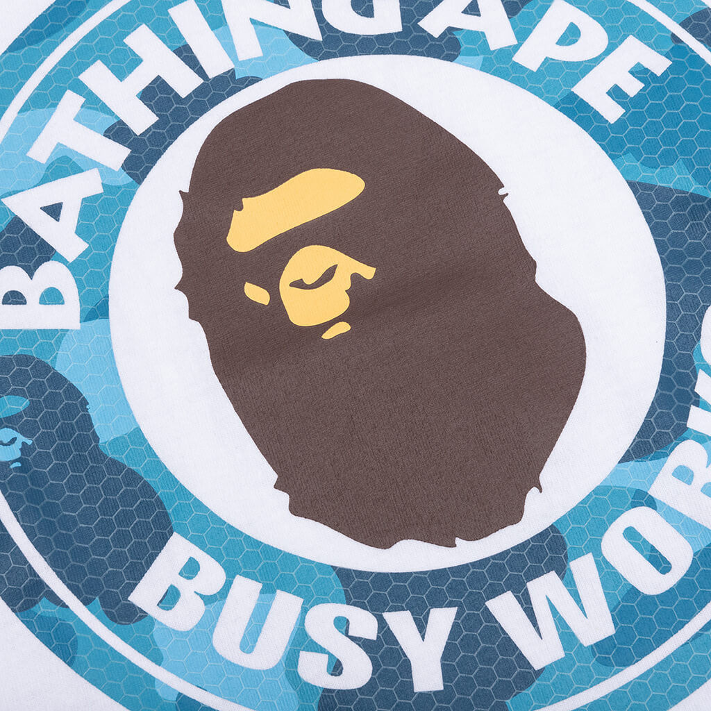 A BATHING APE Honeycomb Camo Busy Works Tee - White/Blue