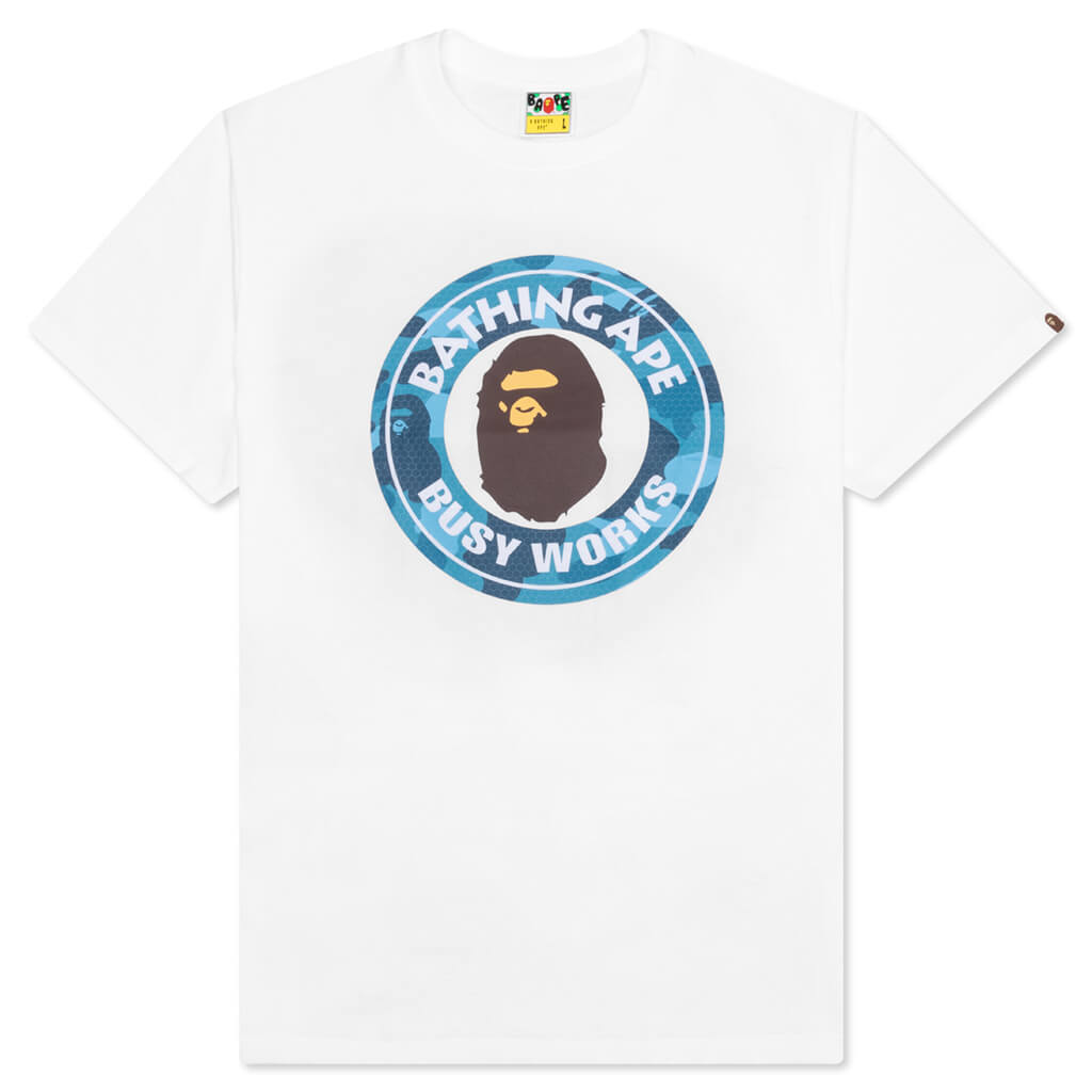 A BATHING APE Honeycomb Camo Busy Works Tee - White/Blue