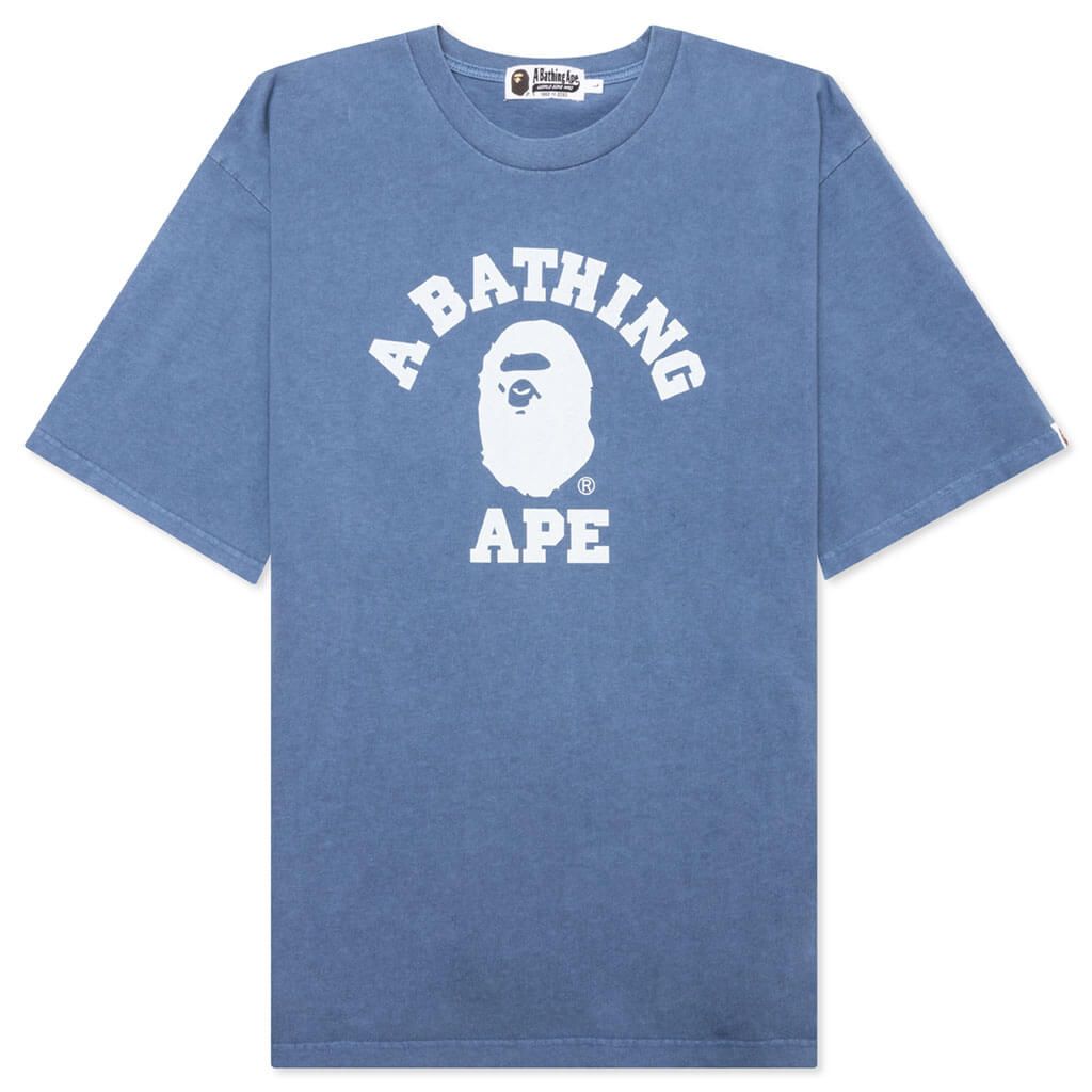 A BATHING APE Pigment Dyed College Relaxed Fit Tee - Navy