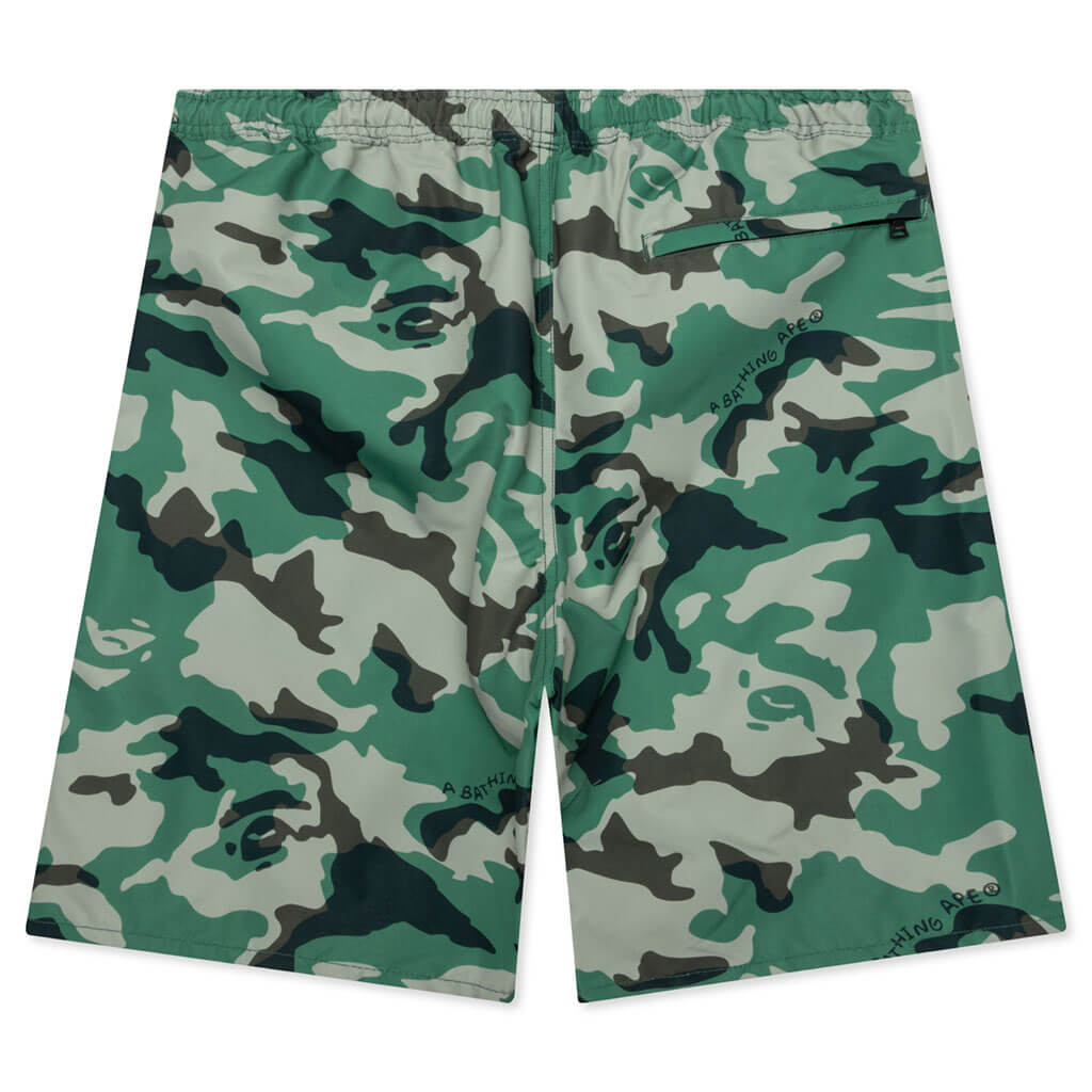 A BATHING APE Woodland Camo Beach Shorts - Olive Drab