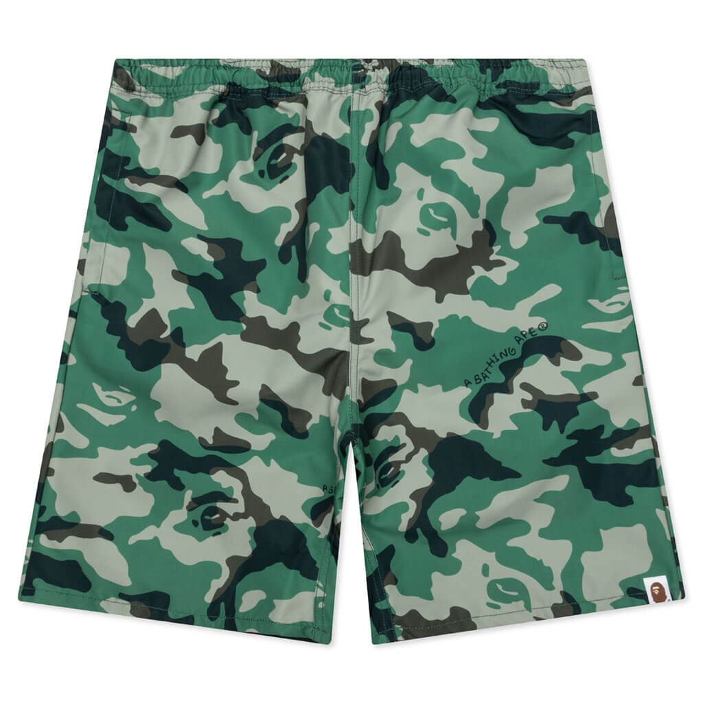 A BATHING APE Woodland Camo Beach Shorts - Olive Drab