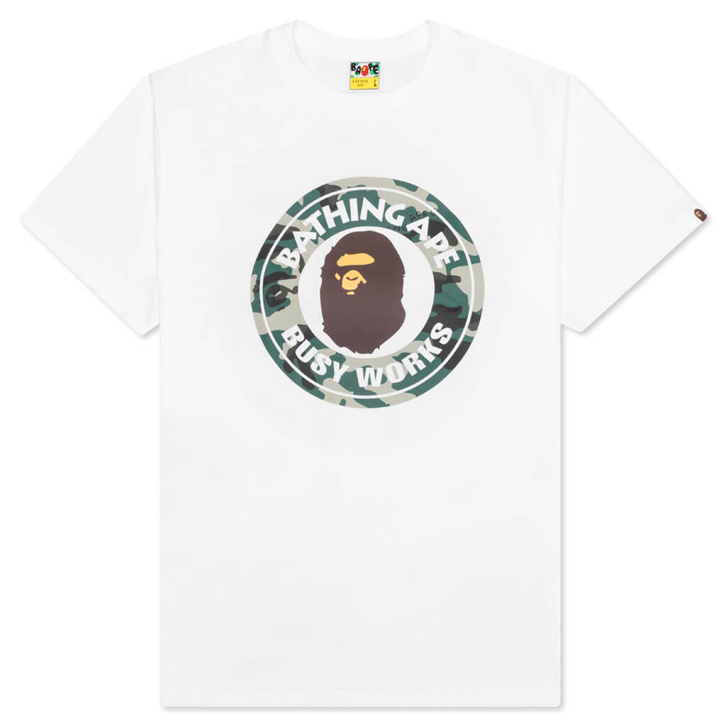 A BATHING APE Woodland Camo Busy Works Tee - White