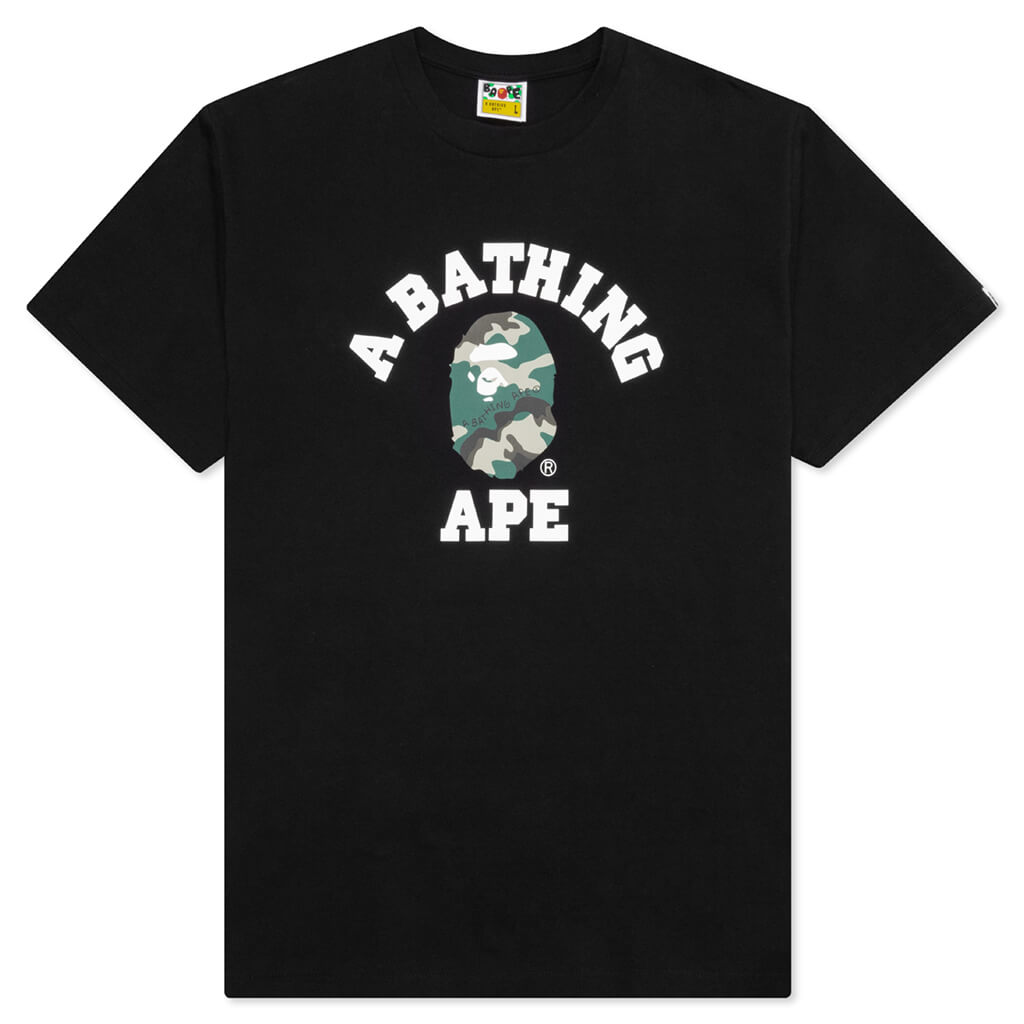 A BATHING APE Woodland Camo College Tee  - Black