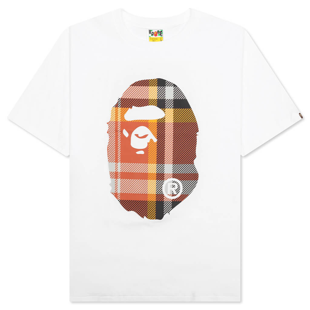 A BATHING APE Bape Check Big Ape Head Tee - White