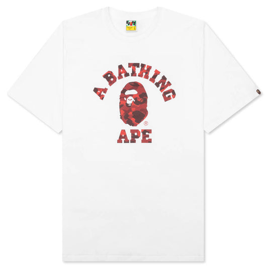 A BATHING APE Color Camo College Tee - White/Red