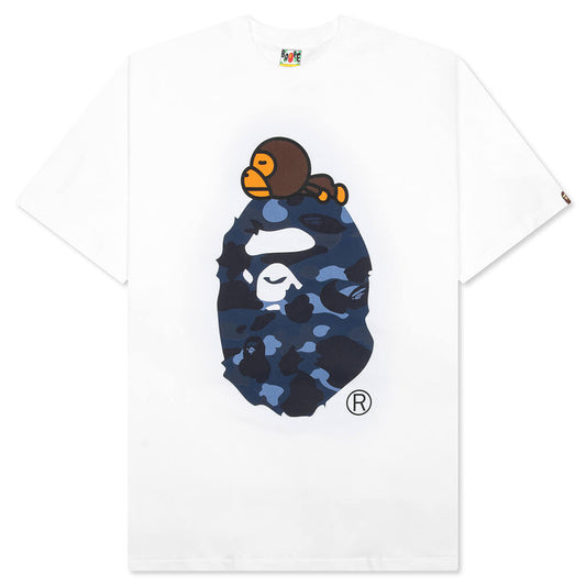 A BATHING APE Color Camo Milo on Big Ape Tee - White/Navy