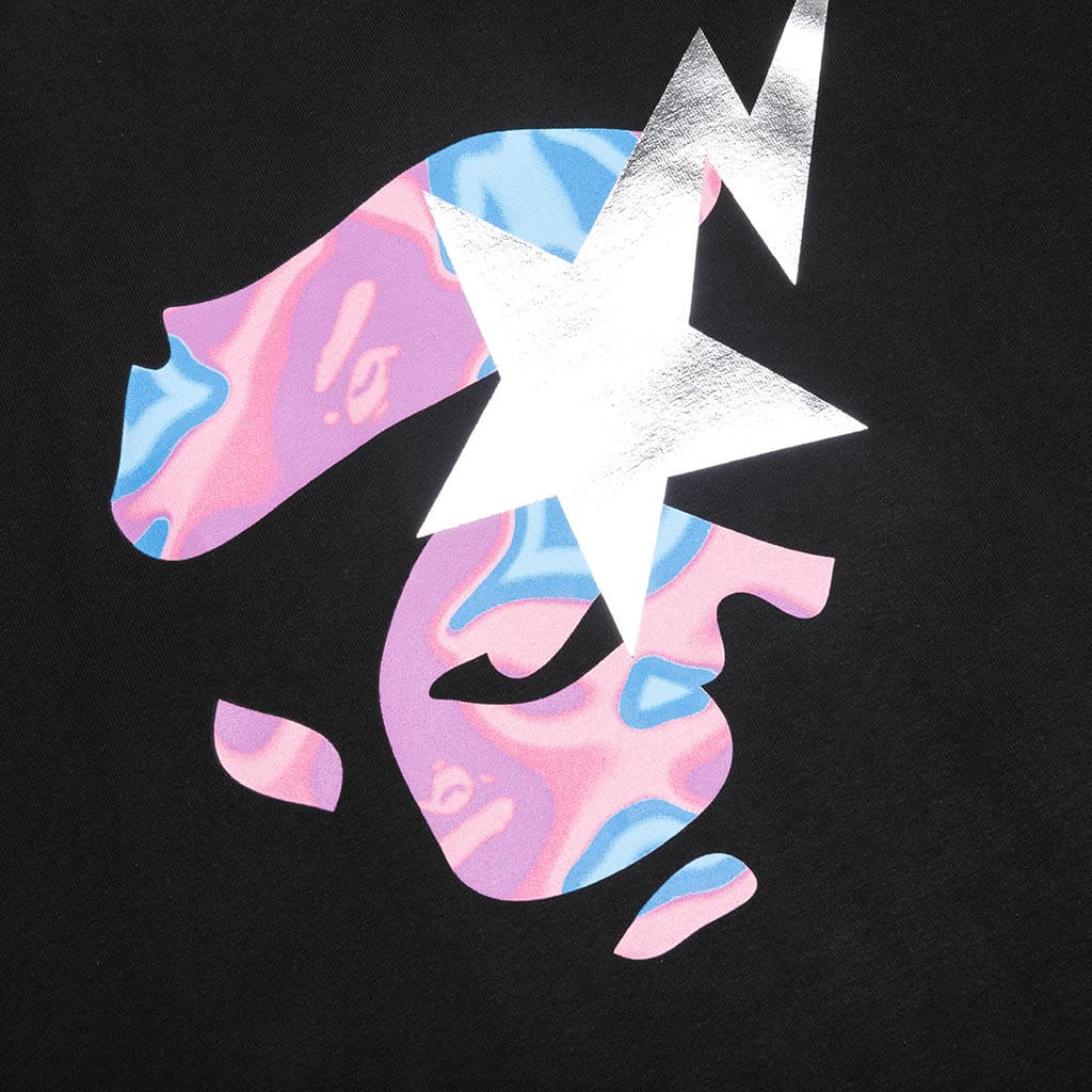 A BATHING APE Liquid Camo Ape Face Sta Tee - Black/Pink