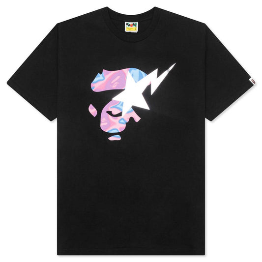 A BATHING APE Liquid Camo Ape Face Sta Tee - Black/Pink