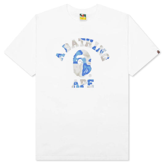 A BATHING APE Liquid Camo College Tee - White/Blue