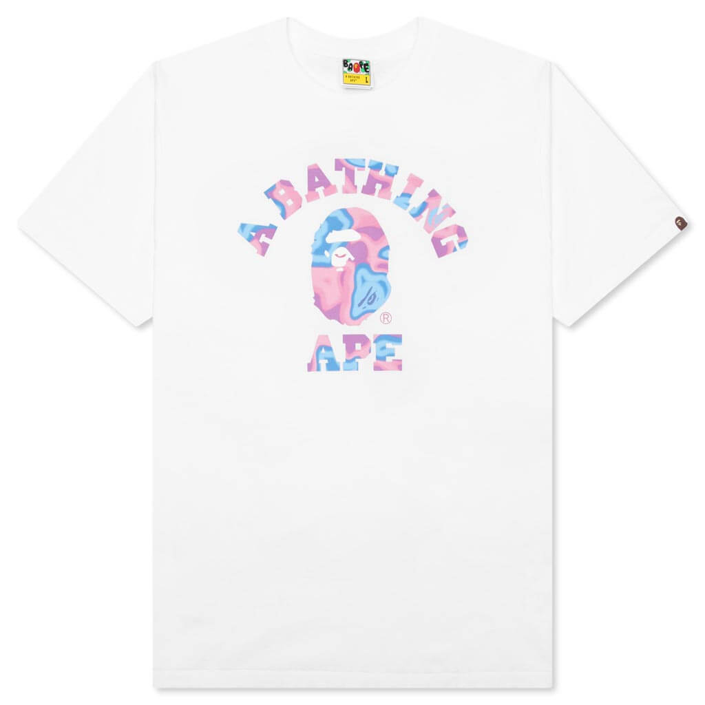 A BATHING APE Liquid Camo College Tee - White/Pink