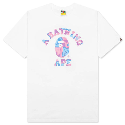 A BATHING APE Liquid Camo College Tee - White/Pink