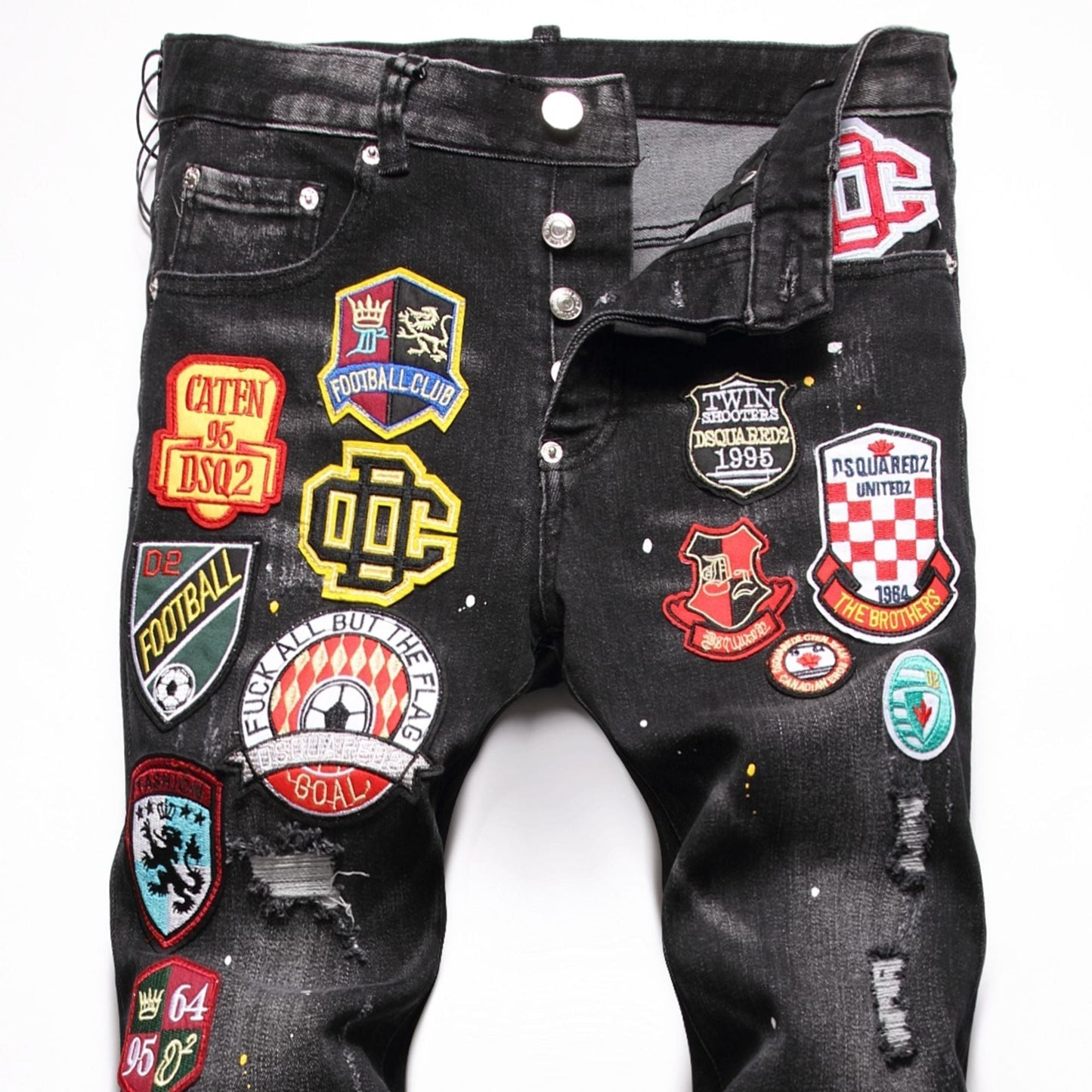 Dsquared2 Jeans Badge Embroidered Stretch Ripped Slim Fit Jeans NextBlock