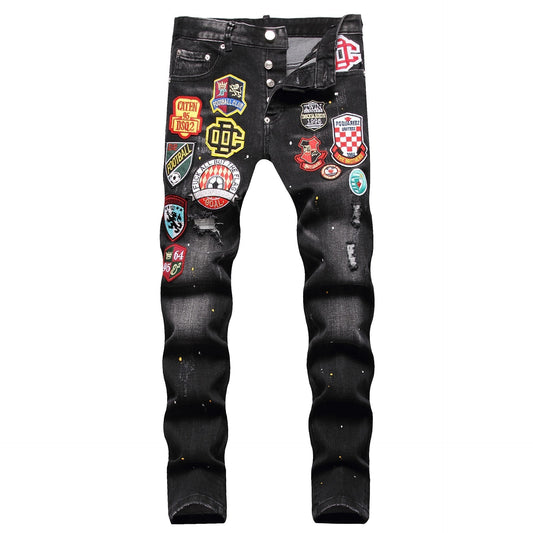 Dsquared2 Jeans Badge Embroidered Stretch Ripped Slim Fit Jeans NextBlock