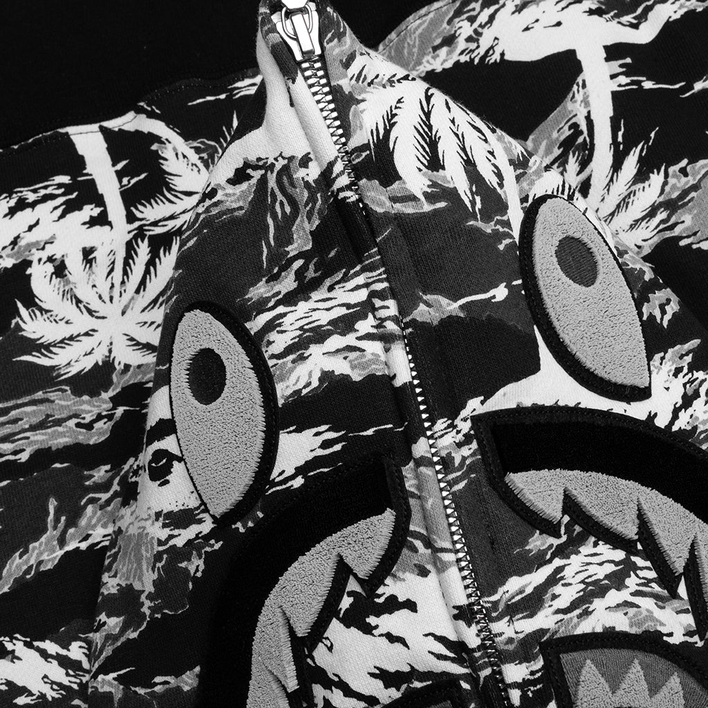 A BATHING APE Palm Tree Camo Relaxed Fit Shark Full Zip Hoodie - Black