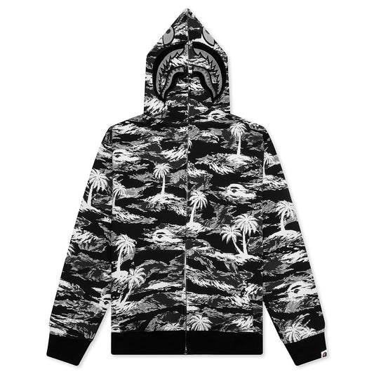 A BATHING APE Palm Tree Camo Relaxed Fit Shark Full Zip Hoodie - Black